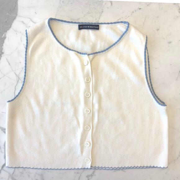 Brandy Melville off white sweater vest button up cropped scallop edge o/s xs m l - Picture 1 of 6